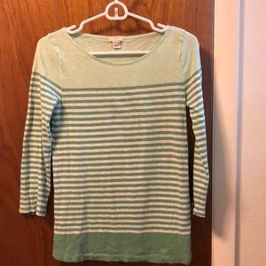 Green stripe JCrew tee with 3/4 sleeves